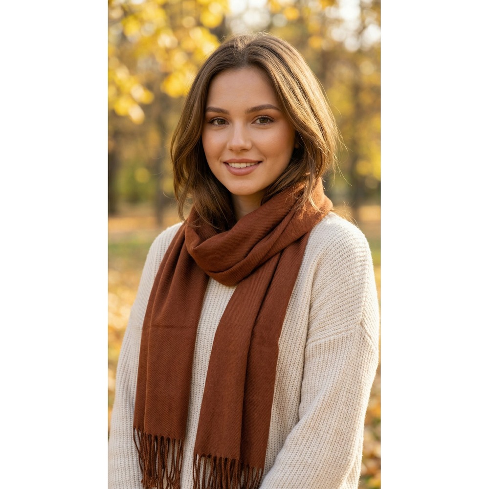 Women Scarf Wander Agio Women Fringe Scarf 72 in x 24.5‎ in Brown